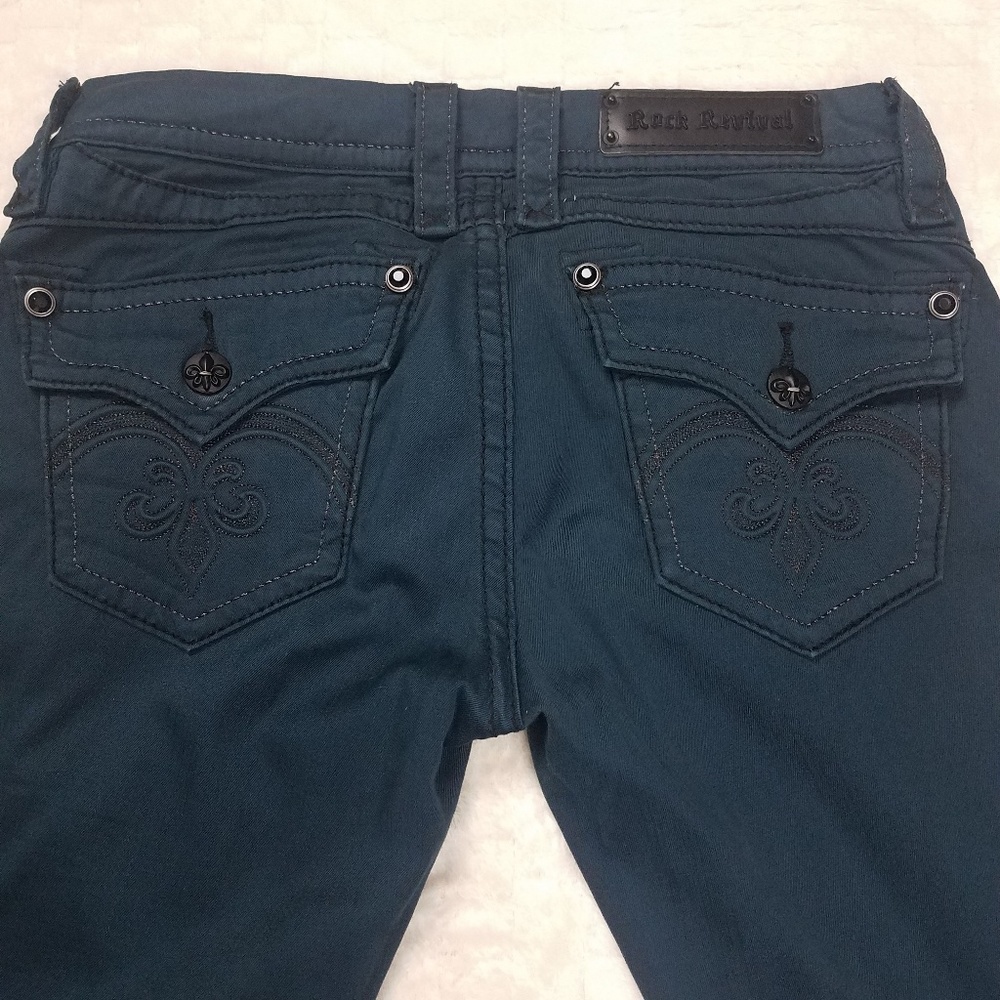 Rock Revival SASHA Skinny Dark Green Jeans Sz 29